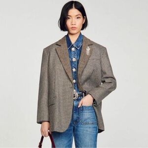 Sandro Brown Houndstooth Blazer